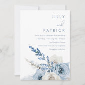 Dusty Blue & White Boho Floral Waterverf Wedding Kaart (Voorkant)