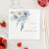 Dusty Blue & White Boho Floral Wedding Verloving Servet (Insitu)
