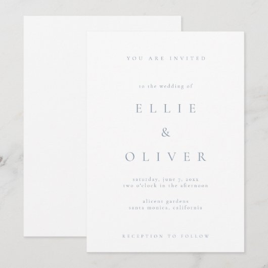 Dusty Blue & White Boho Minimalist Modern Wedding Kaart (Voorkant / Achterkant)