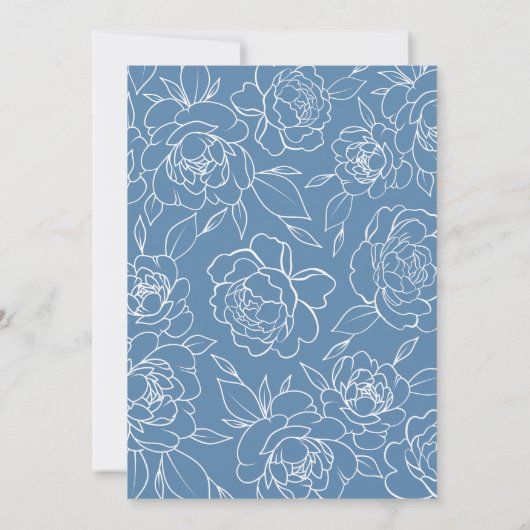 Dusty Blue & White Botanical Line Drawing Wedding Kaart (Achterkant)