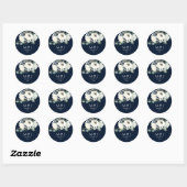 Dusty Blue & White Botanical Monogram - Marine Ronde Sticker (Vel)