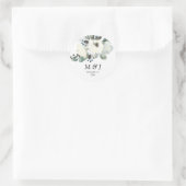 Dusty Blue & White Botanical Monogram Ronde Sticker (Tas)