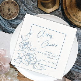 Dusty Blue & White Botanical Names Wedding Napkins Servet