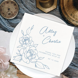 Dusty Blue & White Botanical Names Wedding Napkins Servet