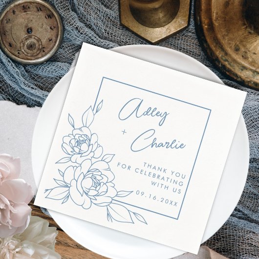 Dusty Blue & White Botanical Names Wedding Napkins Servet
