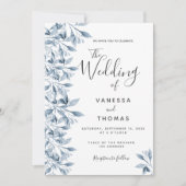 Dusty blue white botanical script bruiloft kaart (Voorkant)