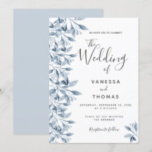 Dusty blue white botanical script bruiloft