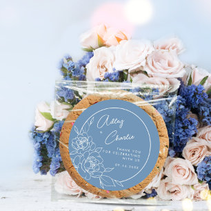 Dusty Blue White Botanical Weddenschap Favor Bedan Ronde Sticker