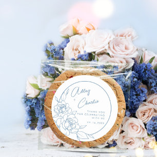 Dusty Blue White Botanical Weddenschap Favor Bedan Ronde Sticker