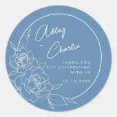 Dusty Blue White Botanical Weddenschap Favor Bedan Ronde Sticker (Voorkant)