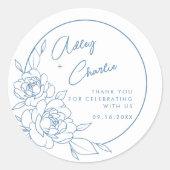 Dusty Blue White Botanical Weddenschap Favor Bedan Ronde Sticker (Voorkant)
