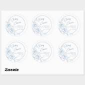 Dusty Blue White Botanical Weddenschap Favor Bedan Ronde Sticker (Vel)