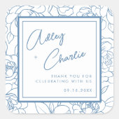 Dusty Blue White Botanical Weddenschap Favor Bedan Vierkante Sticker (Voorkant)