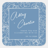 Dusty Blue White Botanical Weddenschap Favor Bedan Vierkante Sticker (Voorkant)