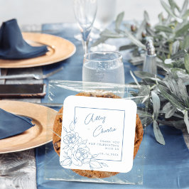 Dusty Blue White Botanical Weddenschap Favor Bedan Vierkante Sticker