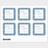 Dusty Blue White Botanical Weddenschap Favor Bedan Vierkante Sticker (Vel)