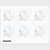 Dusty Blue White Botanical Weddenschap Favor Bedan Vierkante Sticker (Vel)