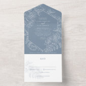 Dusty Blue White Botanical Wedding All In One Uitnodiging (Binnen)