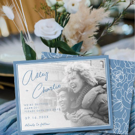 Dusty Blue & White Botanical Wedding Save the Date