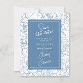 Dusty Blue & White Botanical Wedding Save the Date (Voorkant)