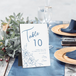 Dusty Blue & White Botanical Wedtable Number Fotoplaat