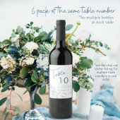 Dusty Blue & White Botanical Wedtable Number Wijn Etiket