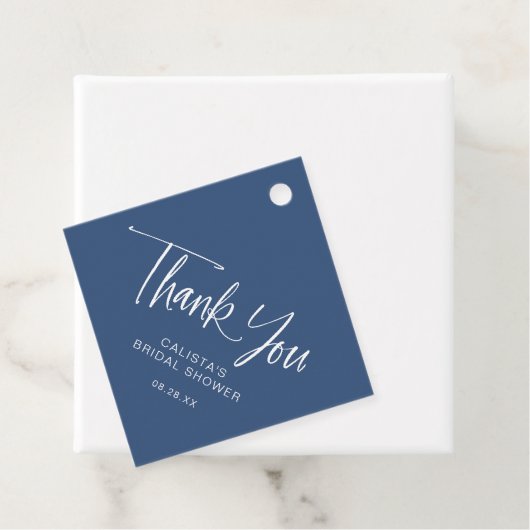 Dusty Blue White Calligraphy Script Thank You  Bedankjes Labels (In situ)
