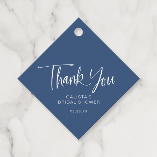 Dusty Blue White Calligraphy Script Thank You  Bedankjes Labels (Voorkant)