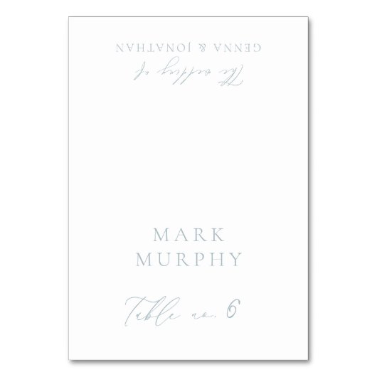 Dusty Blue & White Calligraphy Wedding Place Card Kaart (Voorkant)