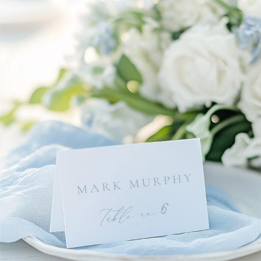 Dusty Blue & White Calligraphy Wedding Place Card Kaart