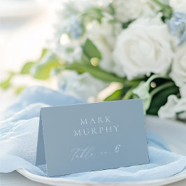 Dusty Blue & White Calligraphy Wedding Place Card Kaart