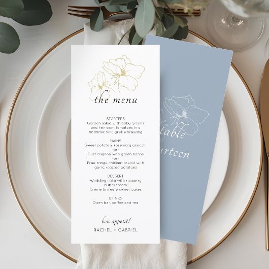 Dusty Blue & White | Chic Floral Wedding  Menu