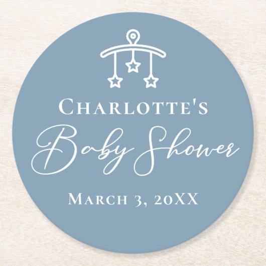 Dusty Blue White Chic Minimalistisch Baby shower Ronde Kartonnen Onderzetter (Voorkant)