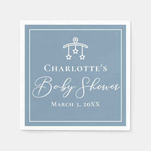 Dusty Blue White Chic Minimalistisch Baby shower Servet (Voorkant)