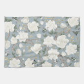 Dusty Blue White Chinoiserie Floral Porcelain Theedoek (Horizontaal)