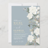 Dusty Blue White Chinoiserie Flower Garden Wedding Kaart (Voorkant)