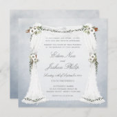 Dusty Blue White Chuppah Wedding Invitation Kaart (Voorkant / Achterkant)
