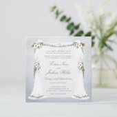 Dusty Blue White Chuppah Wedding Invitation Kaart (Staand voorkant)