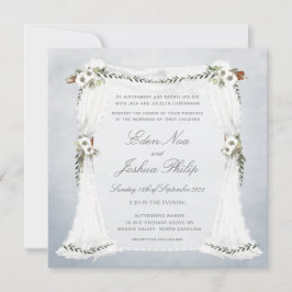 Dusty Blue White Chuppah Wedding Invitation Kaart