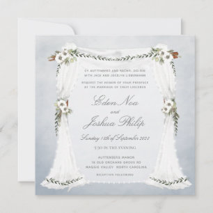 Dusty Blue White Chuppah Wedding Invitation Kaart