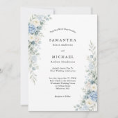 Dusty Blue White Cream Florals Wedding Kaart (Voorkant)