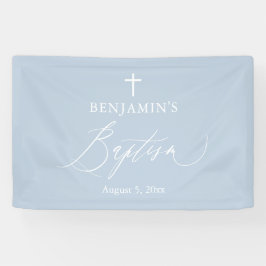 Dusty Blue White Cross Boy Baptism Backdrop Banner
