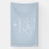 Dusty Blue White Cross Boy Baptism Backdrop Banner (Verticaal)
