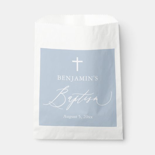 Dusty Blue White Cross Boy Baptism Favor Bags Bedankzakje (Voorkant)