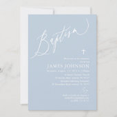 Dusty Blue White Cross Boy Baptism Invitation Kaart (Voorkant)