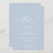 Dusty Blue White Cross Boy Baptism Menu Kaart (Voorkant / Achterkant)