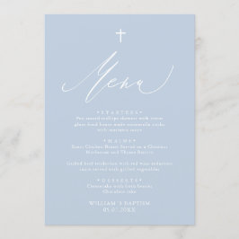 Dusty Blue White Cross Boy Baptism Menu Kaart