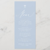 Dusty Blue White Cross Boy Baptism Menu Kaart (Voorkant)