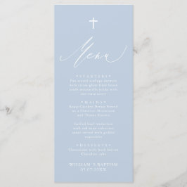 Dusty Blue White Cross Boy Baptism Menu Kaart