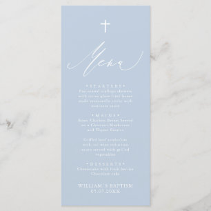 Dusty Blue White Cross Boy Baptism Menu Kaart